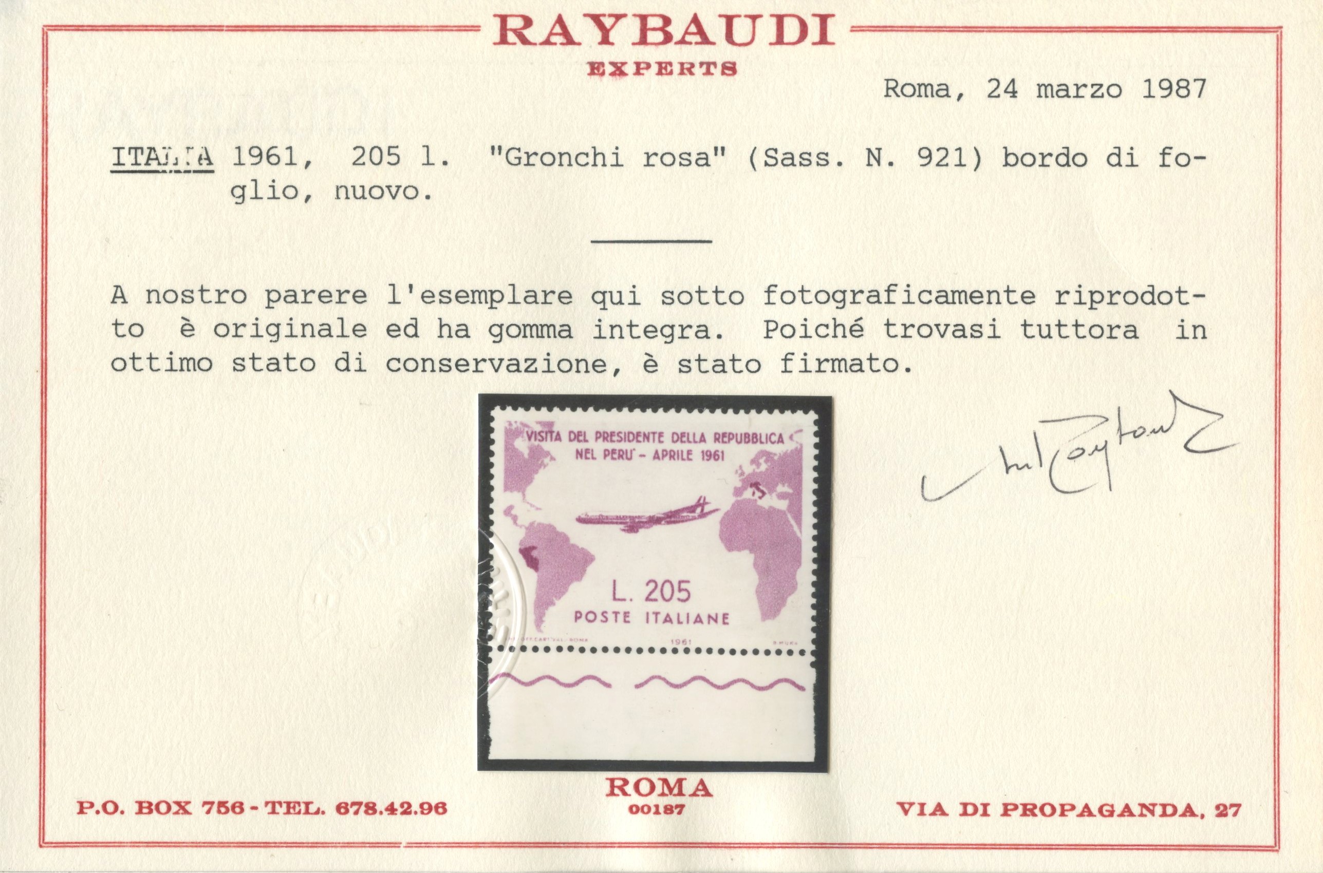 1961, Gronchi Rosa 205L n. 921.