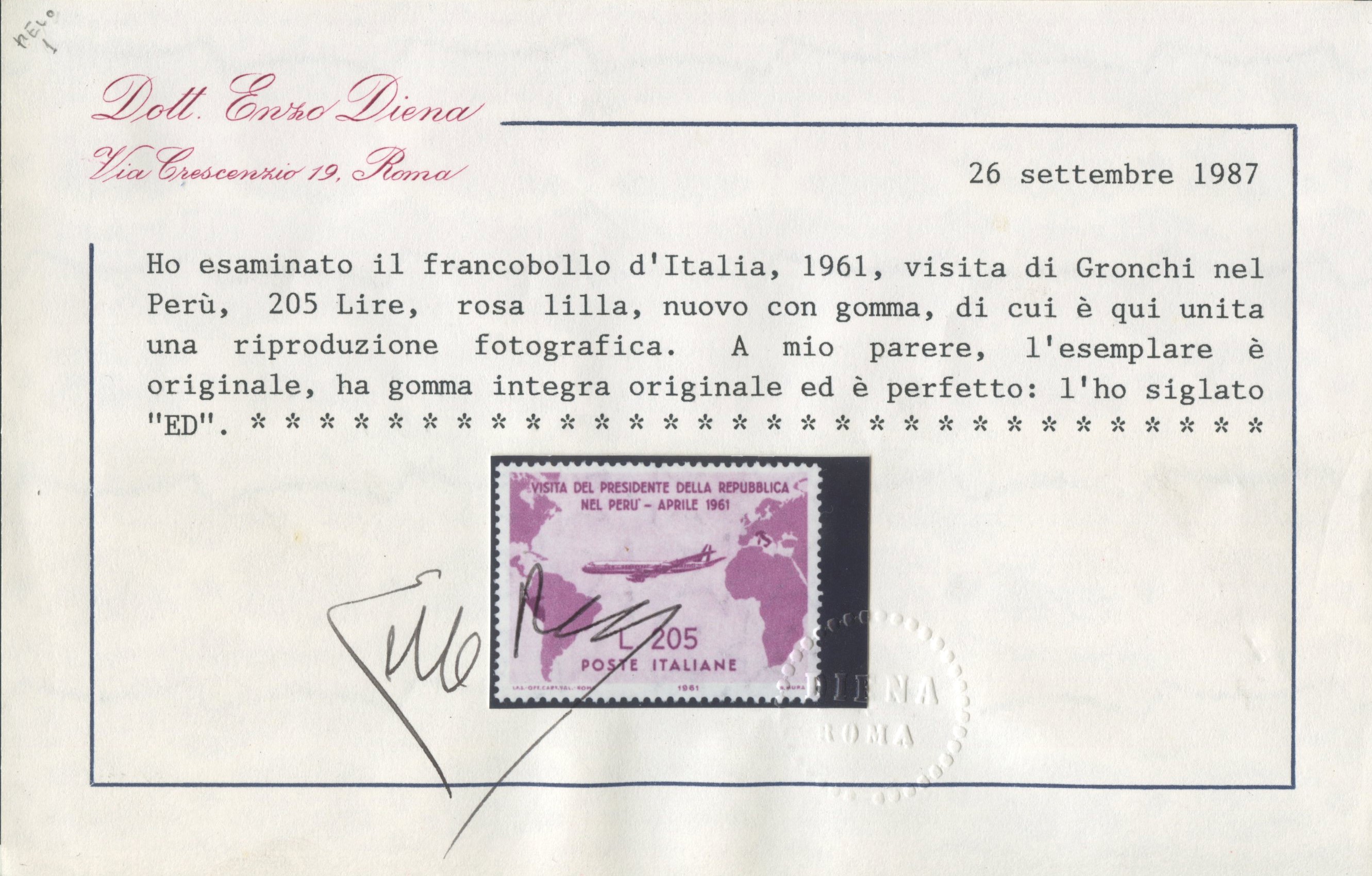 1961, Gronchi Rosa 205l N. 921.