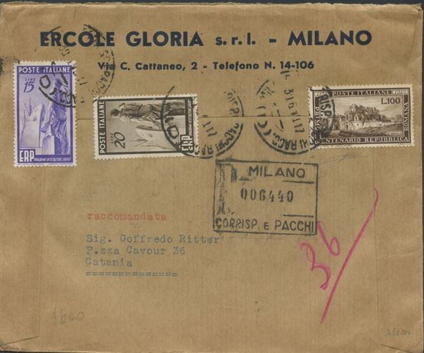 31.06.1949 Raccomandata da Milano per Catania