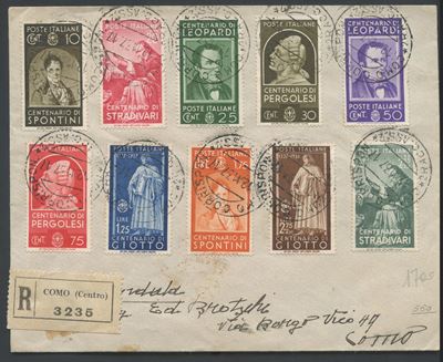 Regno, busta affrancata con serie “Uomini Illustri” n. 426/436 (12.11.1937)