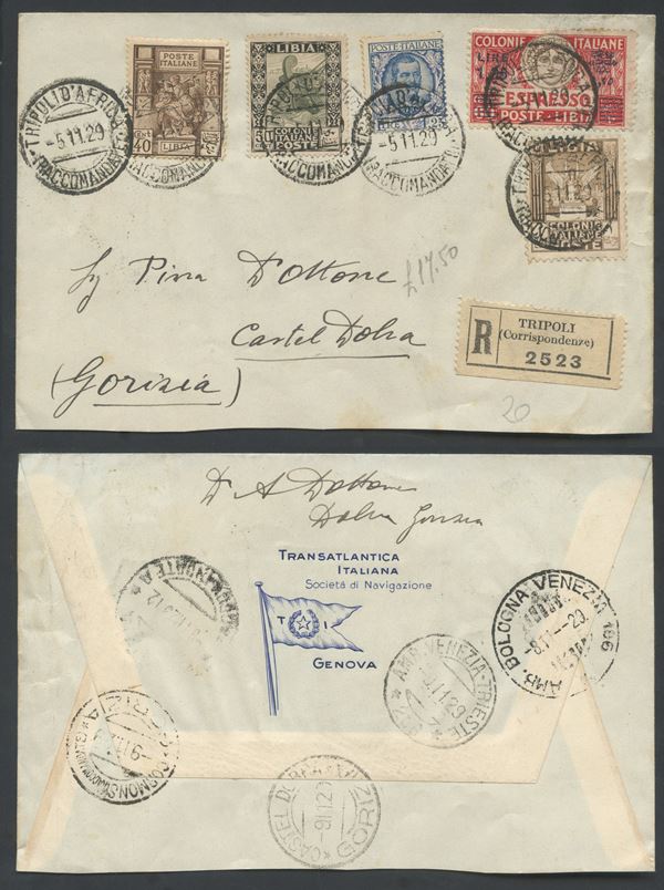 5.11.1929 Lettera da Tripoli per Gorizia.  - Asta Filatelia e Storia Postale - Bertolami Fine Art - Casa d'Aste