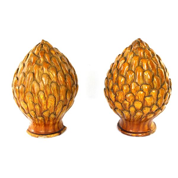 Pair of ceramic pine cones