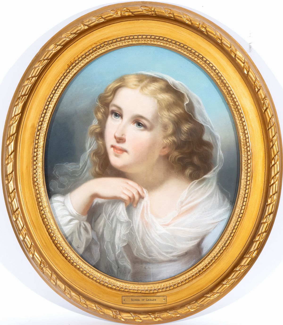 Jean Baptiste Greuze - A) Fanciulla con Frutto Rosso; B) Fanciulla con Velo. Coppia di Disegni