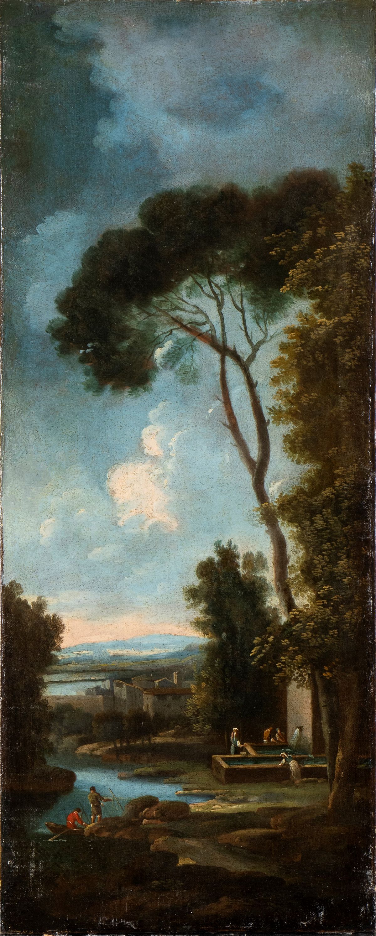 Paolo Anesi - A) Paesaggio con Corso D'acqua e Lavandaie al Fontanile; B) Paesaggio con Figure e ...