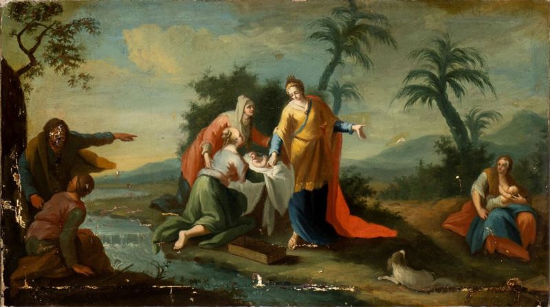 Artista Veneto, XVIII Secolo - Mosè Salvato dalle Acque