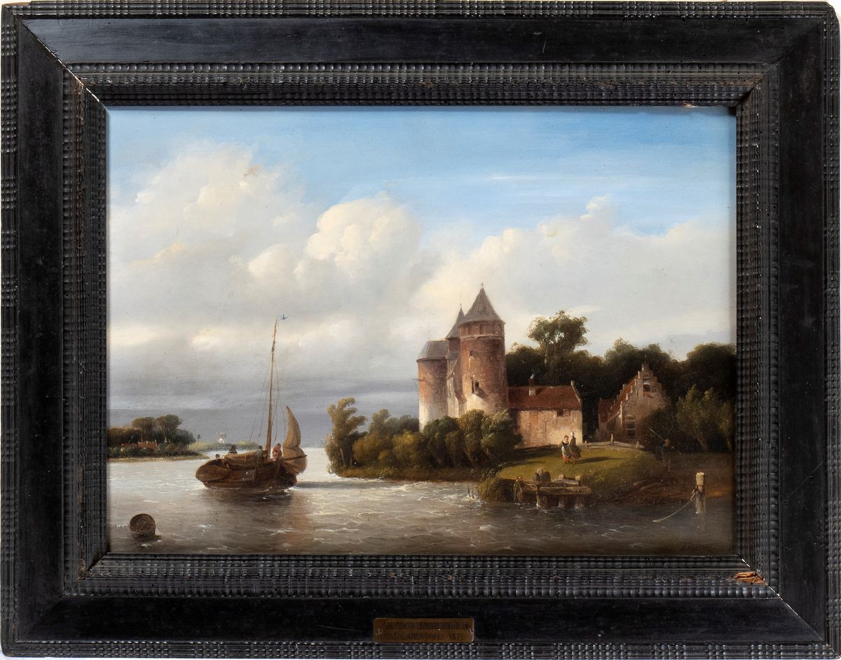 Salomon Leonardus Verveer - Paesaggio con Canale, Imbarcazioni e Figure