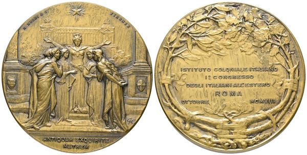 REGNO D'ITALIA. Medaglia 1908 Istituto Coloniale Italiano - Opus: GC MD (g 64,74 - Ø 50 mm).  In Astuccio originale