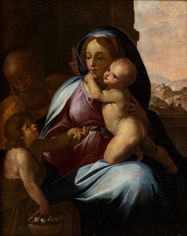 Artista emiliano, inizio XVII secolo - Sacra Famiglia con San Giovannino