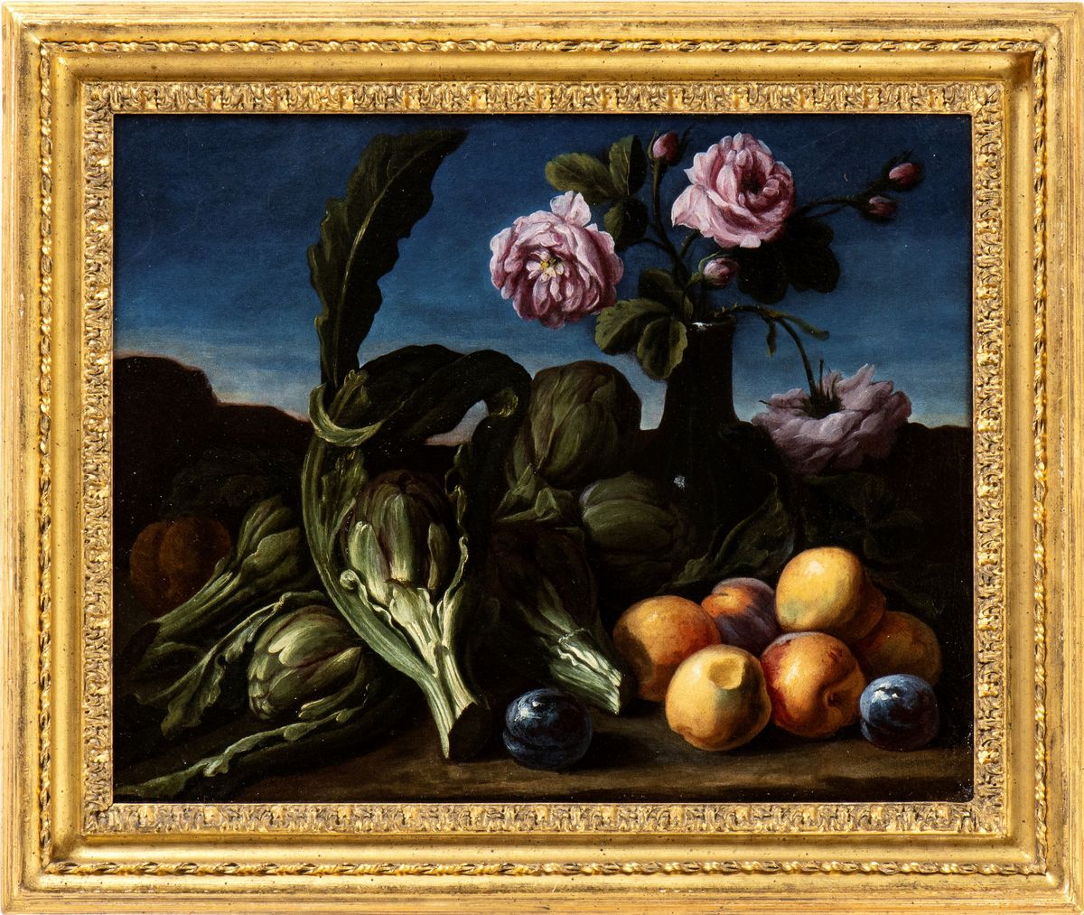Giovanni Stanchi - Natura Morta di Rose, Carciofi e Pesche