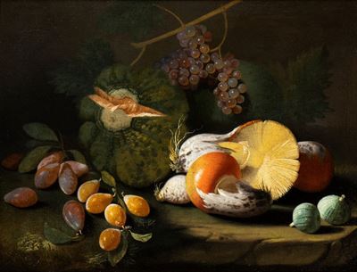 Natura Morta di Funghi, Fichi, Uva, Zucca e Susine