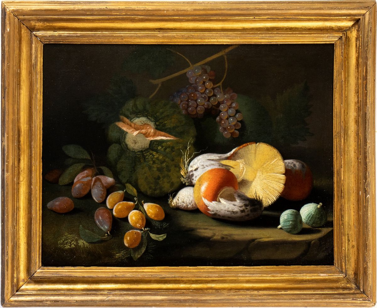 Marco Antonio Rizzi - Natura Morta di Funghi, Fichi, Uva, Zucca e Susine