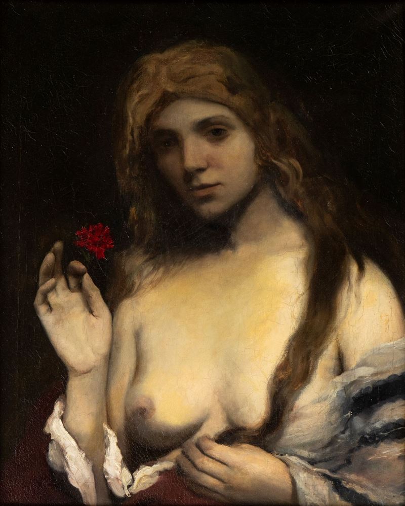Artista Italiano, XIX Secolo - Donna con Rosa