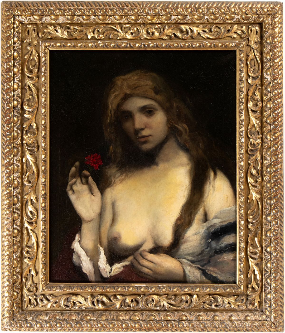 Artista Italiano, XIX Secolo - Donna con Rosa