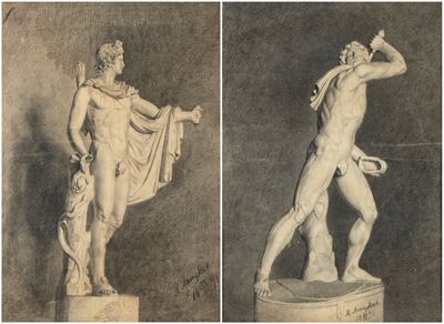 A) Apollo del Belvedere; B) Galata Suicida o Galata Ludovisi. Coppia di Disegni