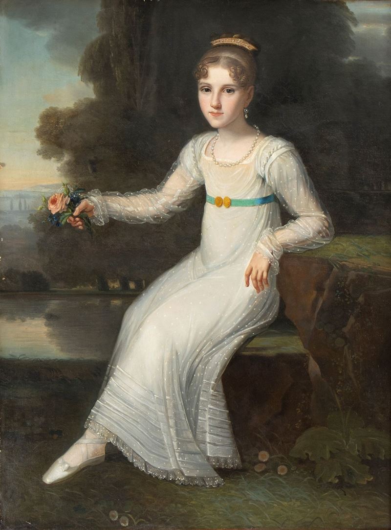 Artista Inglese, Prima Metà XIX Secolo - Ritratto di Giovane Gentildonna Inglese