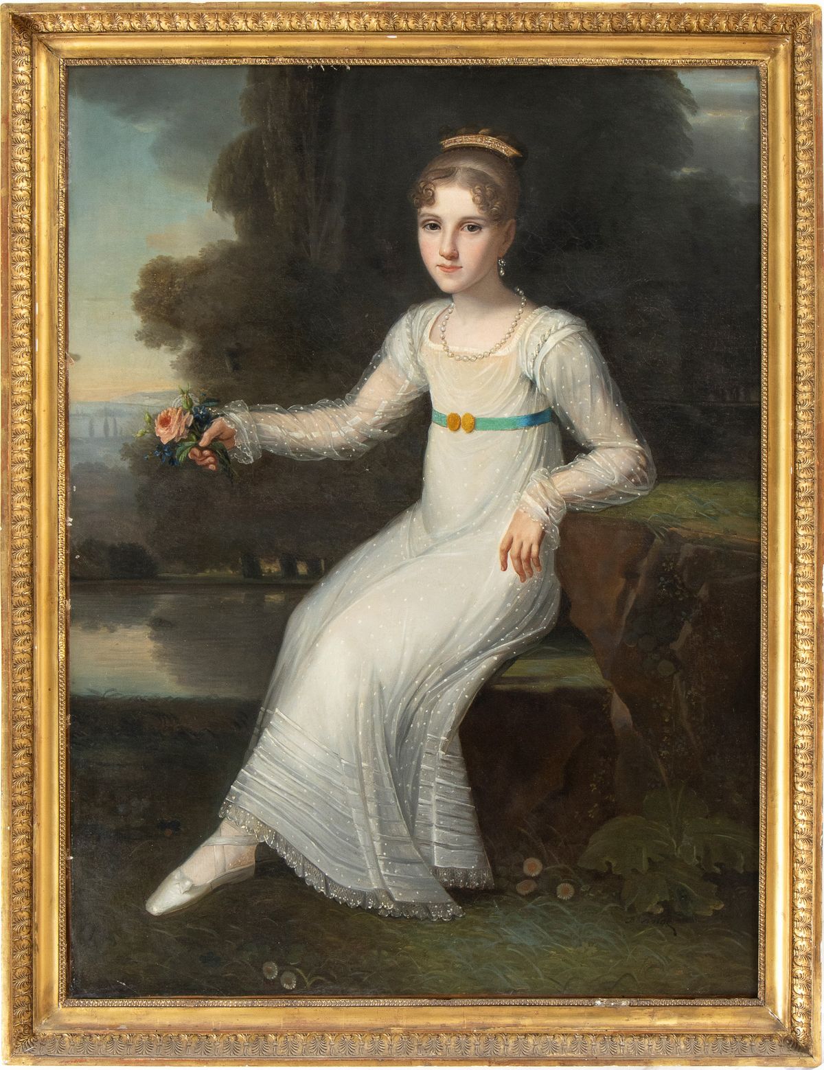Artista Inglese, Prima Metà XIX Secolo - Ritratto di Giovane Gentildonna Inglese