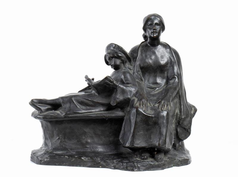 Amleto Cataldi - Donna con Bambina che Legge