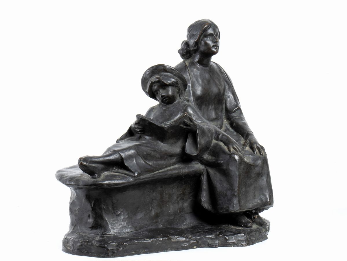 Amleto Cataldi - Donna con Bambina che Legge