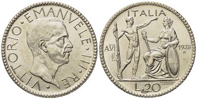 Regno D'italia. Vittorio Emanuele III (1900-1946). 20 Lire 1928. Ag (15,01 G; 35,63 MM)