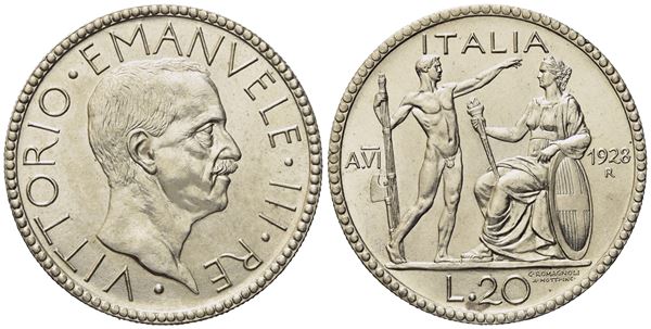 REGNO D'ITALIA. Vittorio Emanuele III (1900-1946). 20 Lire 1928. Ag (15,01 g; 35,63 mm)