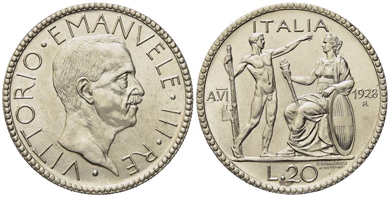 Regno D'italia. Vittorio Emanuele III (1900-1946). 20 Lire 1928. Ag (15,01 G; 35,63 MM)