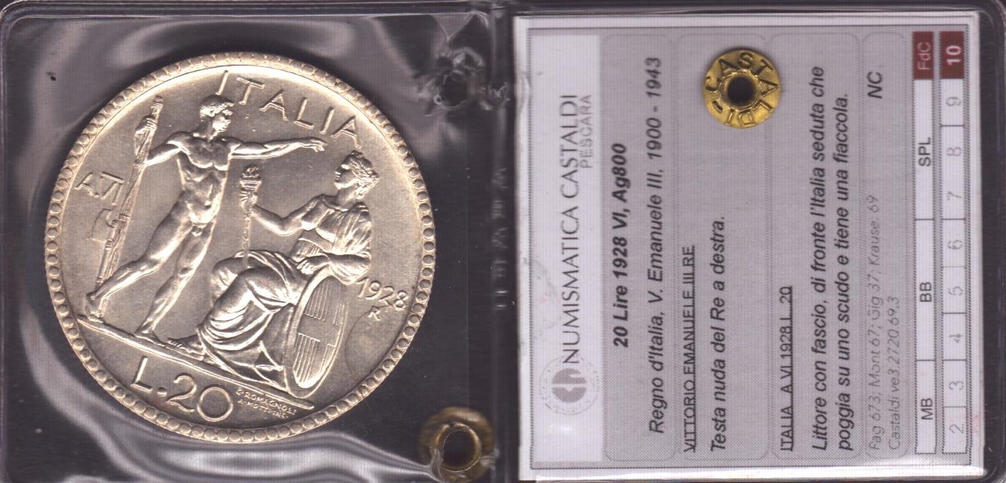 Regno D'italia. Vittorio Emanuele III (1900-1946). 20 Lire 1928. Ag (15,01 G; 35,63 MM)