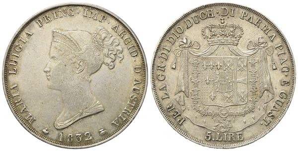 PARMA. Ducato di Parma. Maria Luigia d'Austria (1815-1847). 5 lire 1832. Ag (25 g; 37 mm)  - Auction Modern Coins - Bertolami Fine Art - Casa d'Aste