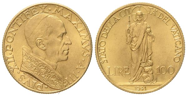 VATICANO. Pio XII (1939-1958). 100 lire 1941. Au (5,19 g; 20,4 mm)  - Auction Modern Coins - Bertolami Fine Art - Casa d'Aste