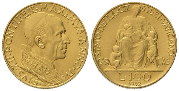 VATICANO. Pio XII (1939-1958). 100 lire 1942. Au (5,22 g; 20,5 mm)  - Auction Modern Coins - Bertolami Fine Art - Casa d'Aste