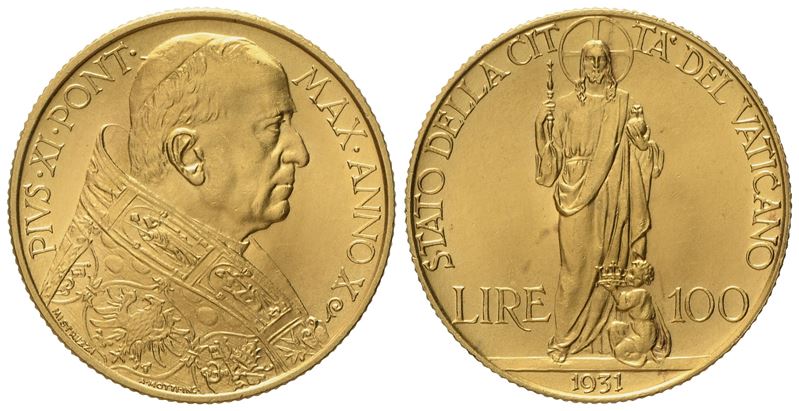 Vaticano. Pio XI (1929-1938). 100 Lire 1931. Au (8,77 G; 23,5 MM)