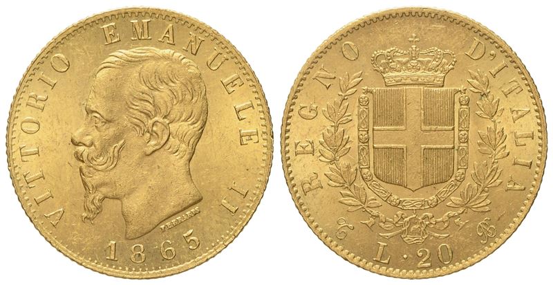 Regno D'italia. Torino. Vittorio Emanuele II (1861-1878). 20 Lire 1865. Au (6,44 G; 20,9 MM)