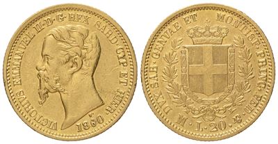 Regno di Sardegna. Milano. Vittorio Emanuele II (1849-1861). 20 Lire 1860. Au (6,47 G; 21,4 MM)