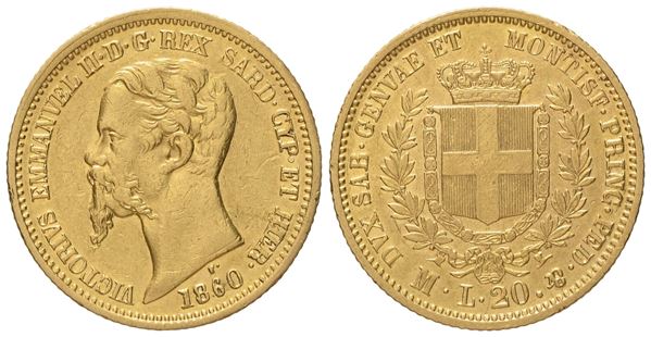 REGNO DI SARDEGNA. Milano. Vittorio Emanuele II (1849-1861). 20 lire 1860. Au (6,47 g; 21,4 mm)  - Asta Monete e medaglie medievali e moderne italiane ed estere - Bertolami Fine Art - Casa d'Aste