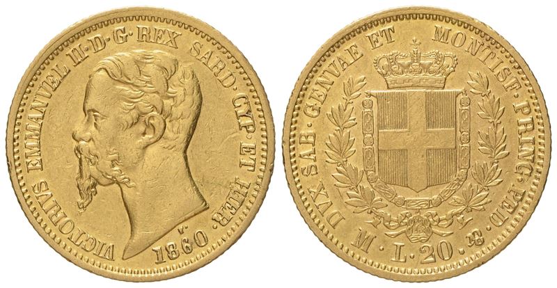 Regno di Sardegna. Milano. Vittorio Emanuele II (1849-1861). 20 Lire 1860. Au (6,47 G; 21,4 MM)