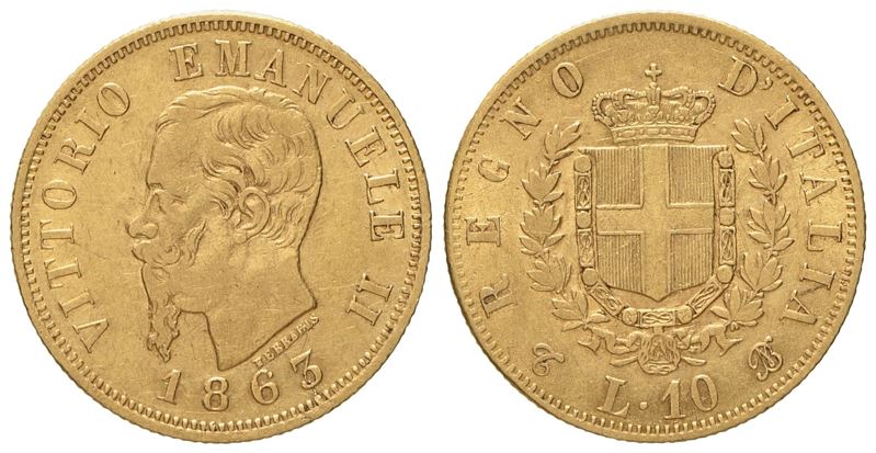 Regno D'italia. Torino. Vittorio Emanuele II (1861-1878). 10 Lire 1863. Au (3,18 G; 18,5 MM)