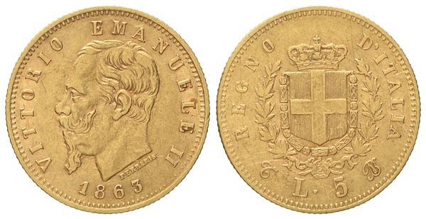 REGNO D'ITALIA. Torino. Vittorio Emanuele II (1861-1878). 5 lire 1863. Au (1,57 g; 16,9 mm)