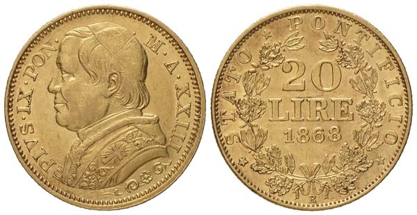 STATO PONTIFICIO. Roma. Pio IX (1846-1870). 20 lire 1868 XXIII. Au (6,42 g; 21,3 mm)  - Auction Modern Coins - Bertolami Fine Art - Casa d'Aste