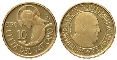 Vaticano. Francesco (2013-). 10 Euro "il Battesimo" Anno IV (2016). Au (3 G; 13,85 MM). Proof