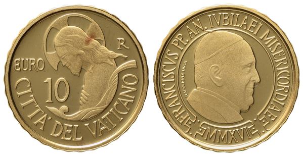 VATICANO. Francesco (2013-). 10 Euro "Il Battesimo" Anno IV (2016). Au (3 g; 13,85 mm). Proof  - Asta Monete e medaglie medievali e moderne italiane ed estere - Bertolami Fine Art - Casa d'Aste