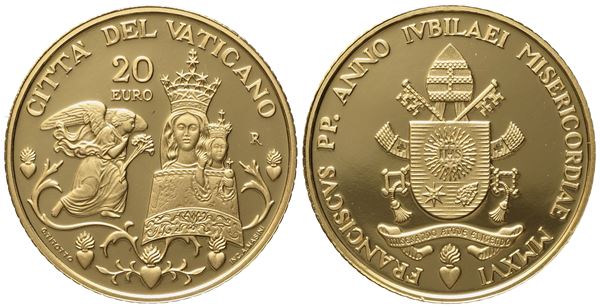 VATICANO. Francesco (2013-). 20 Euro 'Ponticio Santuario della Santa Casa di Loreto' Anno IV (2016). Au (6 g; 21 mm). Proof