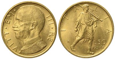 Regno D'italia. Vittorio Emanuele III (1900 - 1946). 50 Lire 1931 – IX. Au (4,41 G; 20,3 MM)