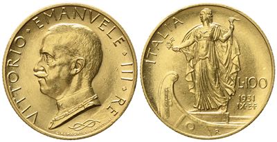 Regno D'italia. Vittorio Emanuele III (1900 - 1946). 100 Lire 1931 – IX. Au (8,84 G; 23,3 MM)