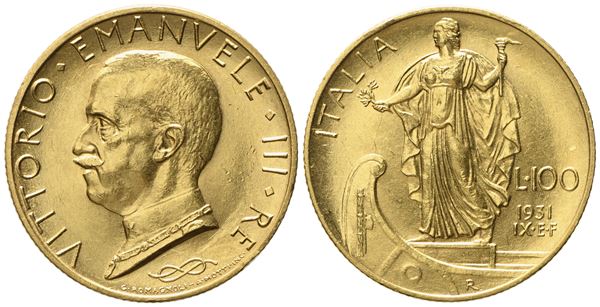 REGNO D'ITALIA. Vittorio Emanuele III (1900 - 1946). 100 lire 1931 – IX. Au (8,84 g; 23,3 mm)