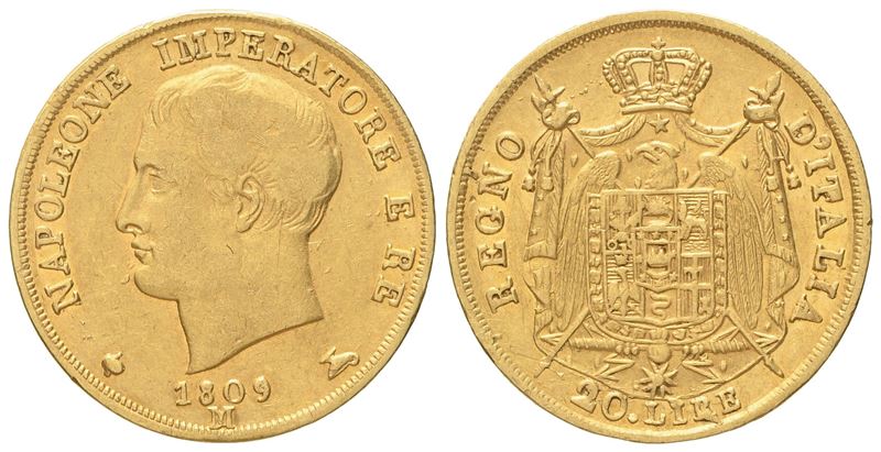 Milano. Regno D'italia. Napoleone i (1805-1814). 20 Lire 1809. Au (6,4 G; 20,9 MM)