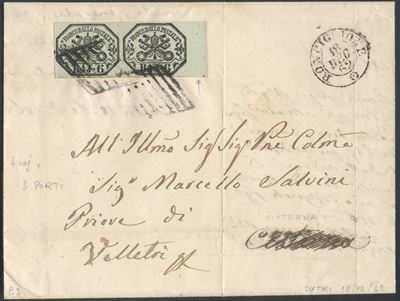 Storia postale pontificia, Lettera da Sutri a Velletri del 18 dicembre 1862 affrancata 12 baj