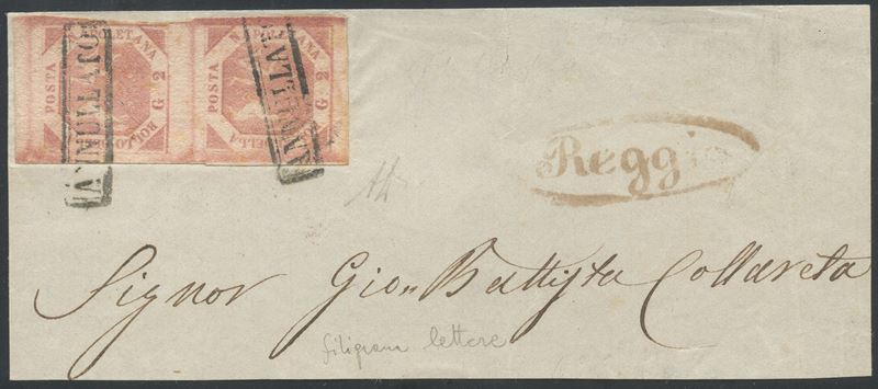 Francobolli, Napoli (1858), 2 gr. II, tavola su carta rosa chiaro, filigrana lettere