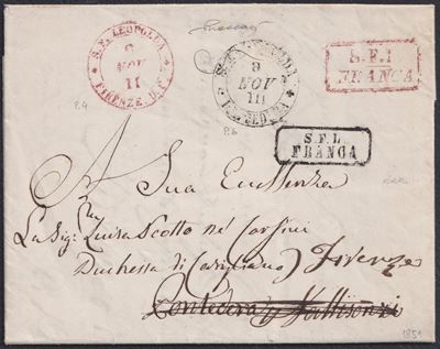 Vaccari, Toscana – Strada Ferrata Leopolda, lettera postale rispedita Firenze-Pontedera (1851)