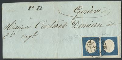 Francobollo, Sardegna – III emissione: affrancatura da Aix-les-Bains a Ginevra (09.06.1855)