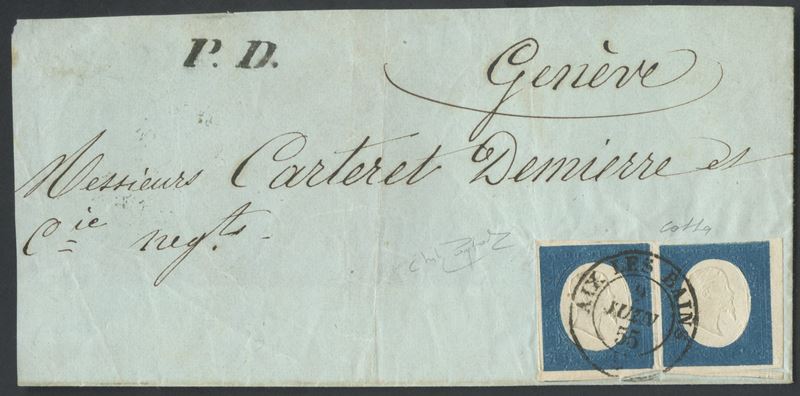 Francobollo, Sardegna – III emissione: affrancatura da Aix-les-Bains a Ginevra (09.06.1855)
