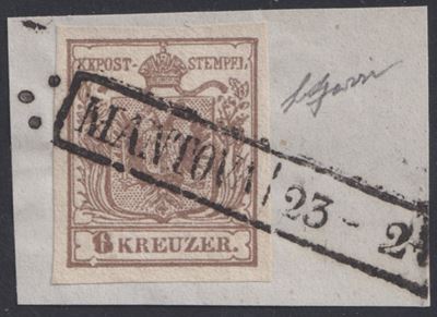 Gazzi, Lombardo-Veneto — 1850, 9kr in uso a Mantova, su piccolo frammento